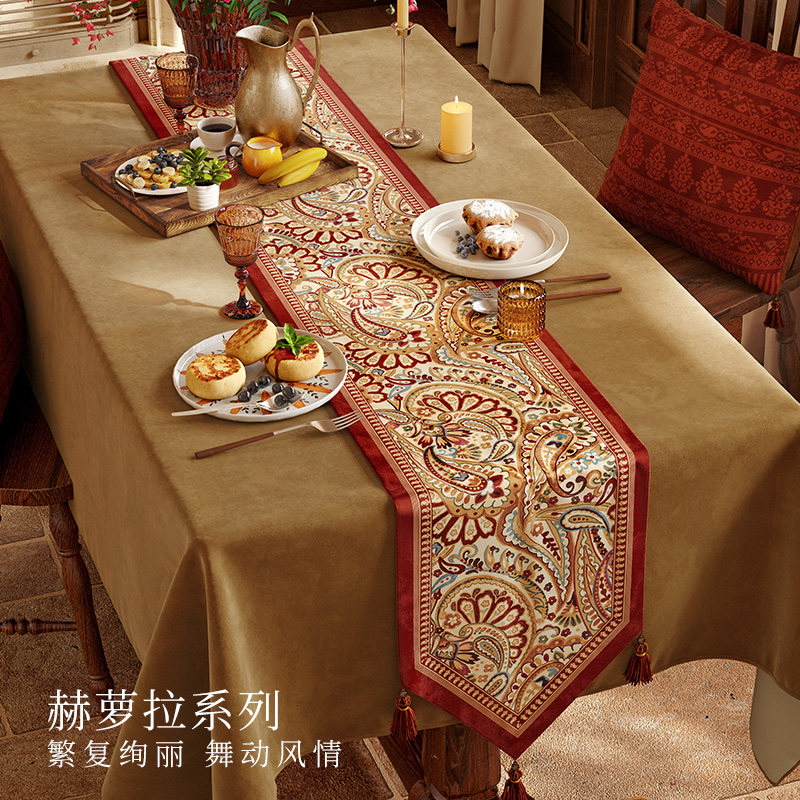【国补再减15%】赫萝拉美式复古桌旗新年红色喜庆氛围感长条桌布,居家布艺,桌旗,淘宝优惠券,粉丝福利购,淘宝优惠卷