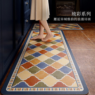 范居态度琉彩地垫厨房专用长条定制防水防滑免洗皮革脚垫美式 复古