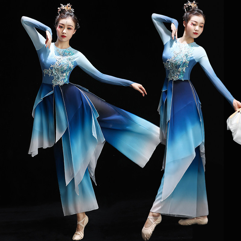 古典舞演出服女飘逸中国风独舞扇子舞蹈服装现代舞伞舞秧歌服套装