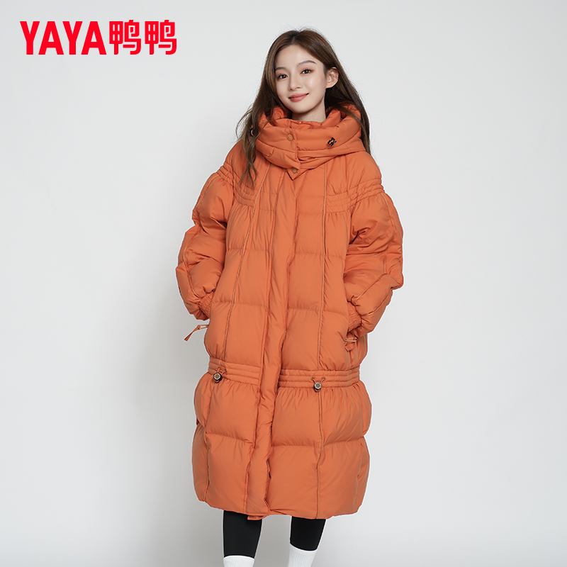 鸭鸭长版过膝羽绒服女冬季新款运动流行爆款休闲宽松加厚羽绒外套