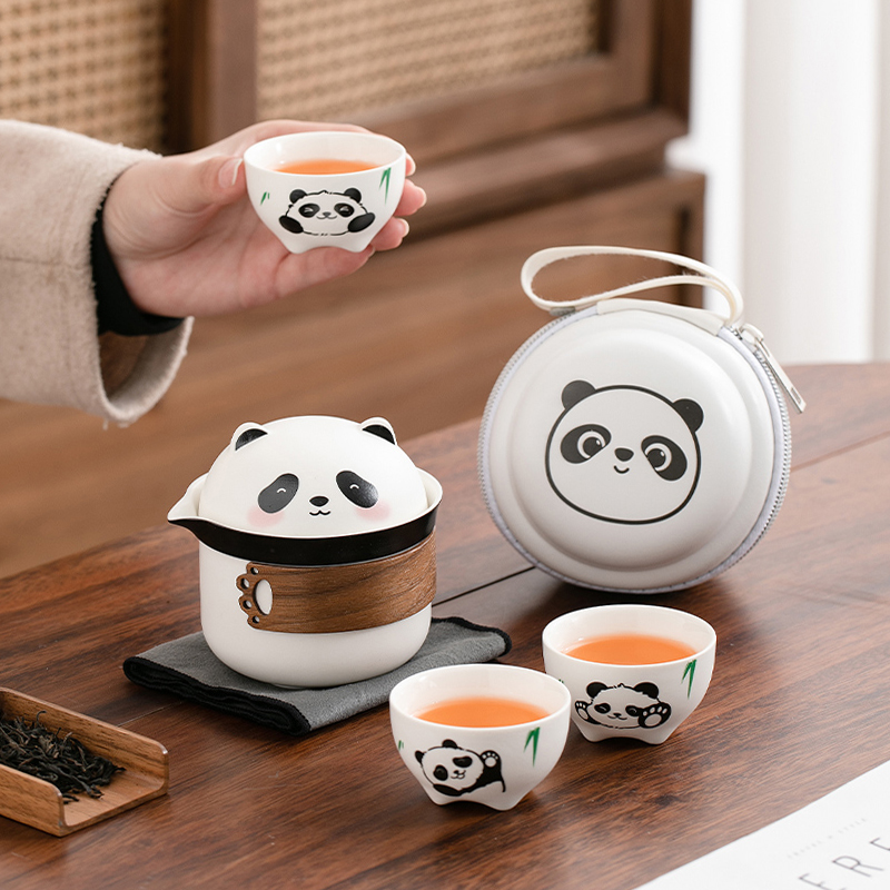 陶瓷熊猫户外露营便携式快客杯