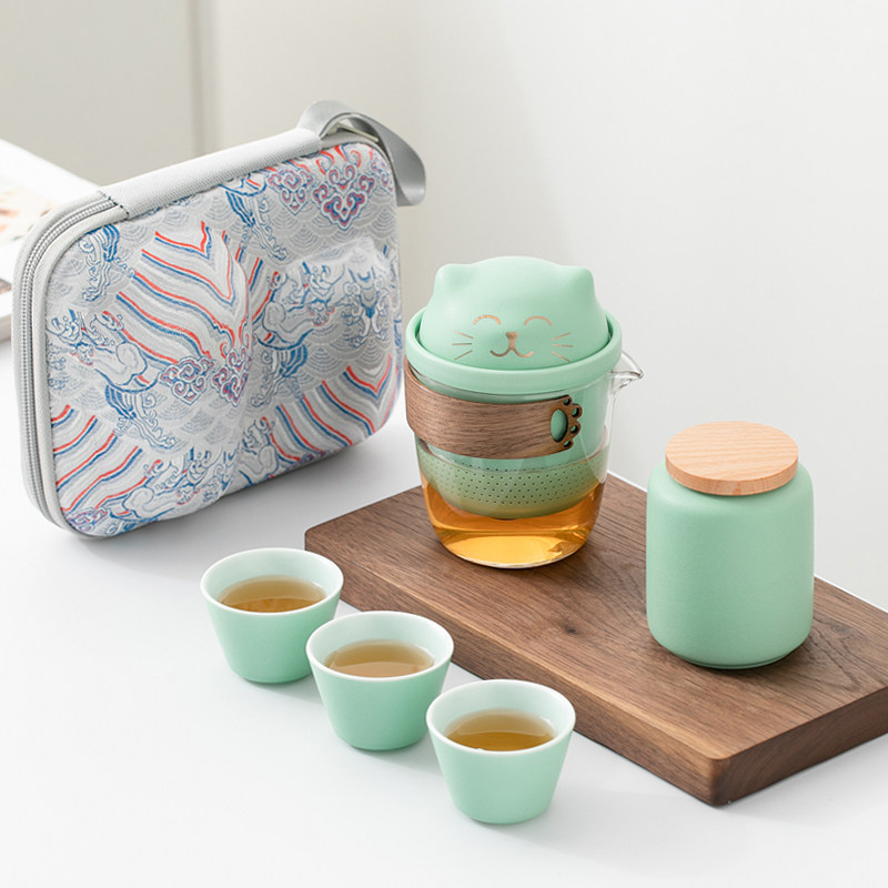 便携式旅行茶具小套装备户外包功夫泡茶壶茶杯简易玻璃随身快客杯