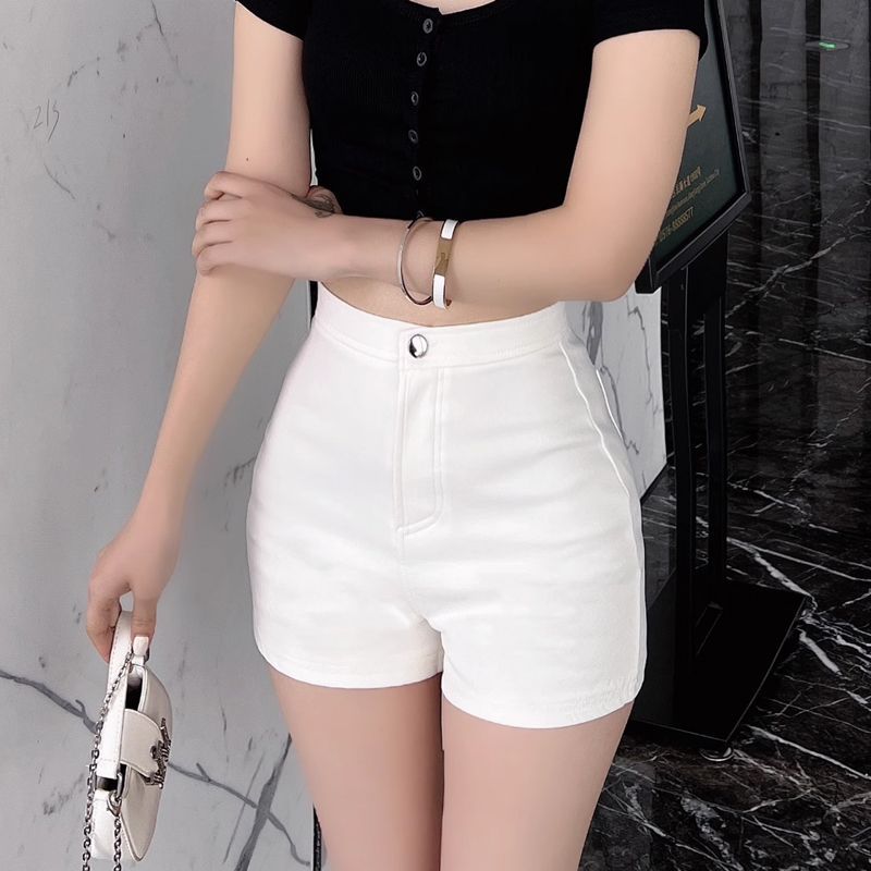 夏季女高腰显瘦a字紧身弹力辣妹热裤黑色下半身失踪纯棉四季短裤