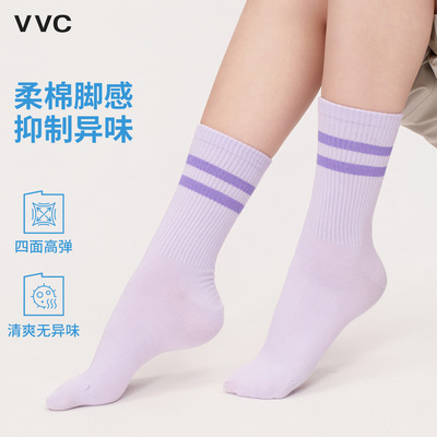 VVC保暖袜女中筒秋冬加厚纯棉运动长筒袜女防滑家居地板袜子