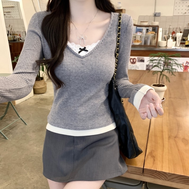 蕾丝长袖t恤女内搭2025秋季新款高级感修身打底小衫外穿绝美上衣