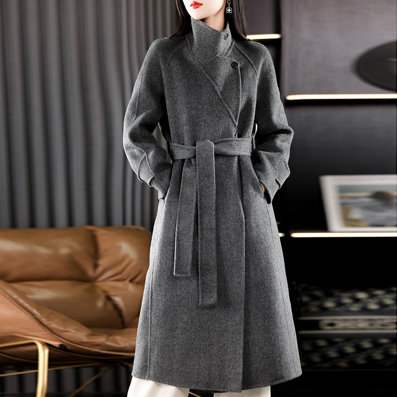 立领双面呢大衣女长款秋冬新款