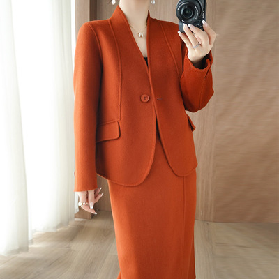 套装高支纯羊毛双面呢短款外套女