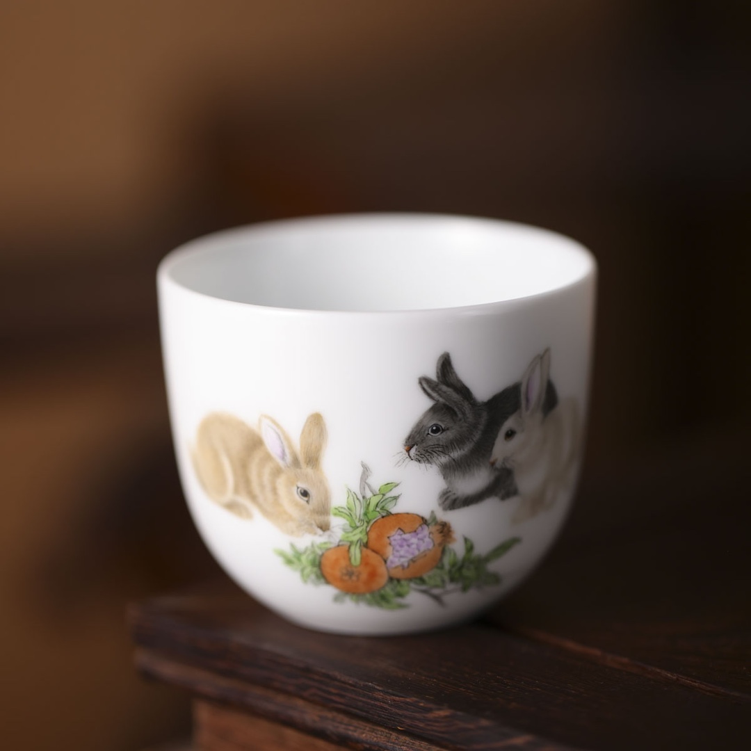 九段烧妙手丹青生肖兔壶景德镇高端主人杯井栏泡茶壶高档瓷器套装