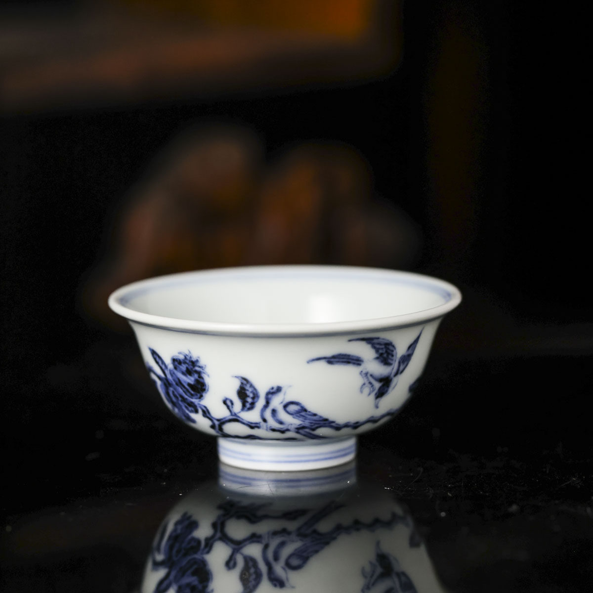 春风祥玉青花花鸟岩茶杯高端陶瓷小品杯功夫茶杯三大名窑邹俊窑制