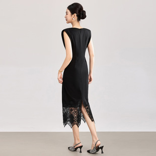 轻奢名媛风镶钻包臀水溶蕾丝修身连衣裙女夏新款南油高货气质优雅