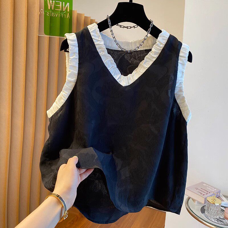 高级感V领雪纺衫上衣女设计感休衬衫