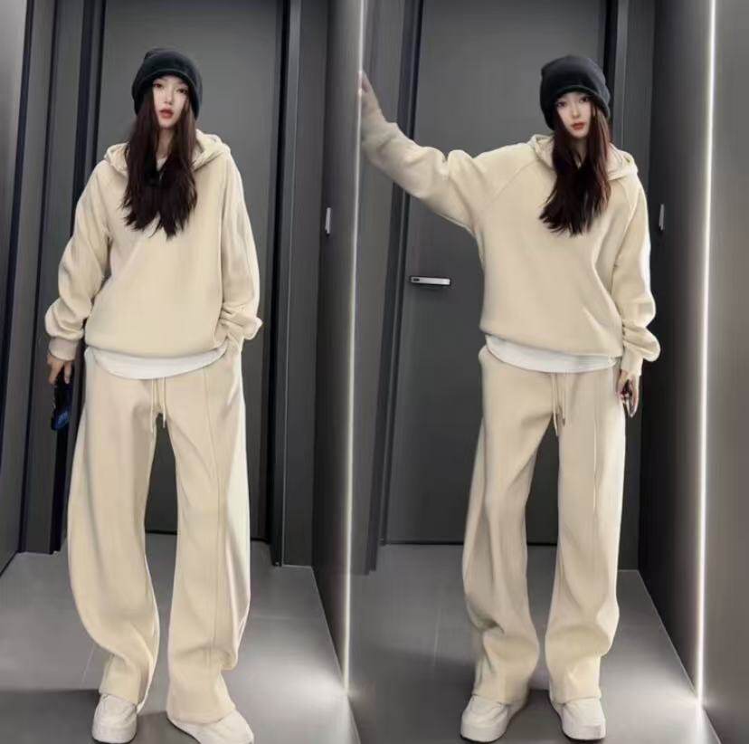直播男女双面绒宽松压褶运动拉链帽衫卫衣裤套装TZ5527-P180,男装休闲套装,星座308B（原103C）
