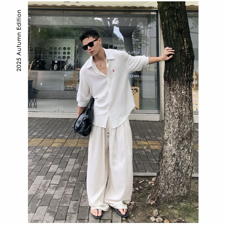 直播间原版夏季天丝亚麻老钱风垂感百搭休闲裤308B-KZ567-P95，男装休闲裤，星座103C