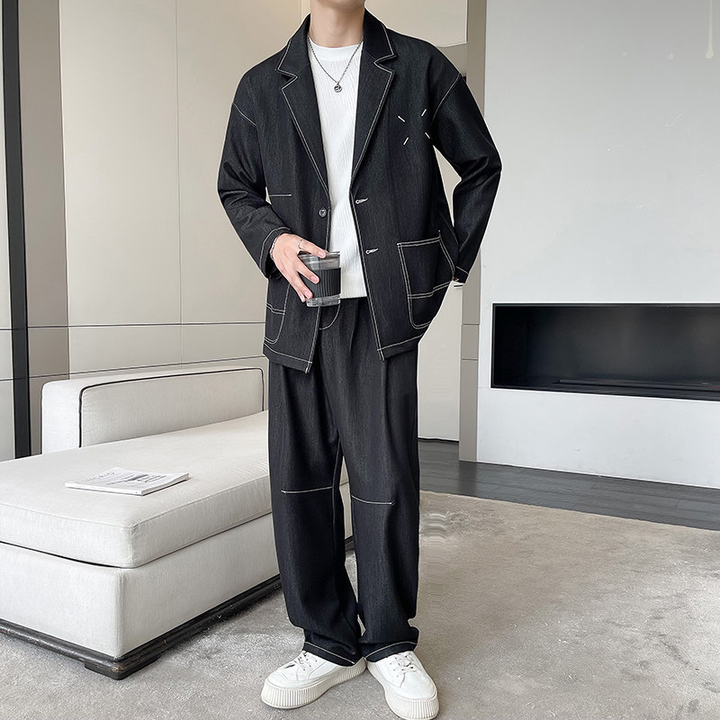 轻熟风直播春款西装男休闲牛仔西服套装复古TZ88-P258控358,男装西服套装,星座308B（原103C）
