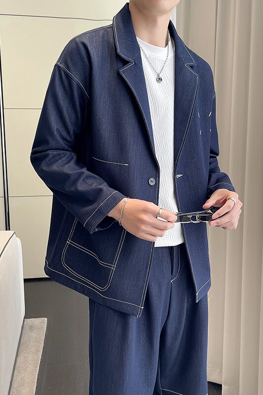 轻熟风直播春款西装男休闲牛仔西服套装复古TZ88-P258控358,男装西服套装,星座308B（原103C）