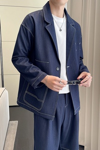 轻熟风直播春款西装男休闲牛仔西服套装复古TZ88-P258控358图片