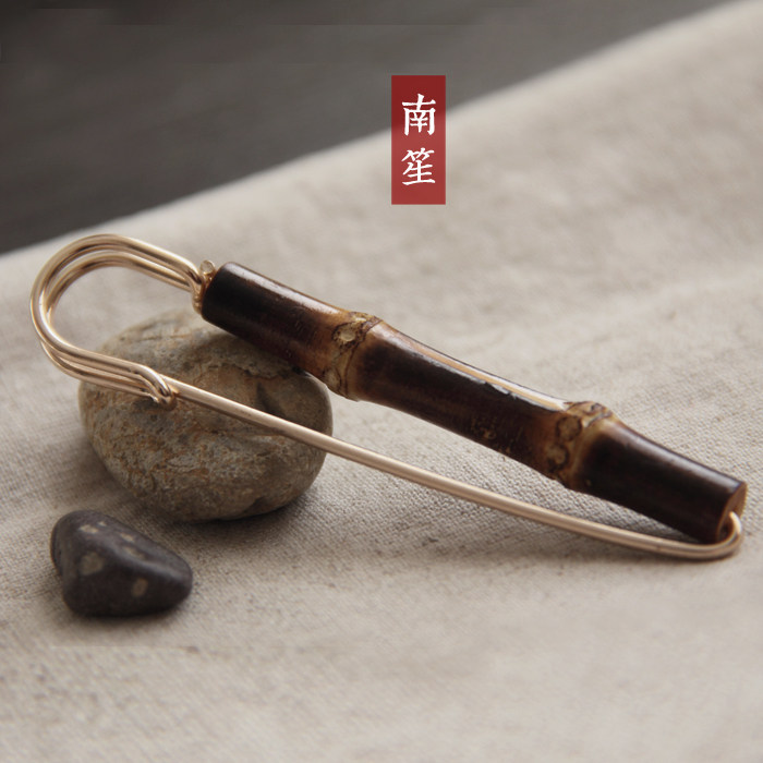 天然竹节素北出品保色合金胸针