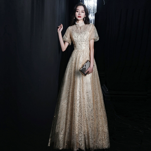 Золотое длинное элитное вечернее платье, премиум класс