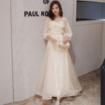 Evening dress, women's 2019 new winter fairyland, dreamy, high-end long sleeve banquet, host of annual meeting