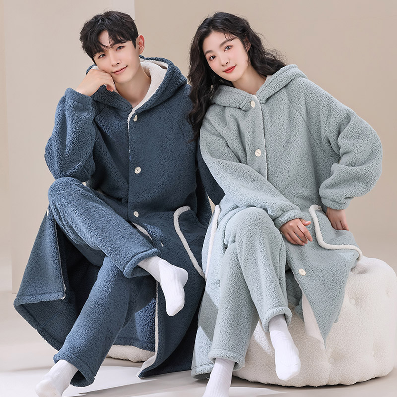 秋冬季可爱风珊瑚绒男士长款睡袍