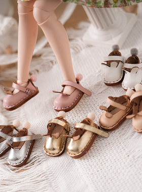 blythe小布娃鞋配件ob22/24 azone 1/8娃娃鞋子 兔子球球鞋  牛皮