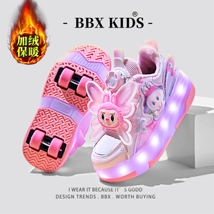 官网C&K女童暴走鞋四轮冬季2025新款儿童轮滑鞋加绒二棉公主溜冰