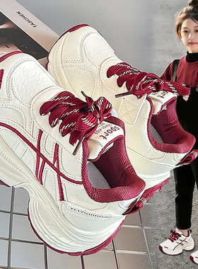 官网C&K红色女童鞋子2026新款春季儿童运动小白鞋软底老爹鞋女孩