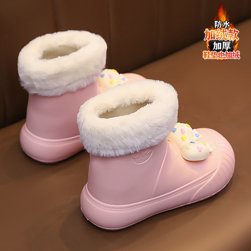 女童雨靴防水加绒2025冬季新款儿童大棉鞋防滑大童雨鞋女孩雪地靴