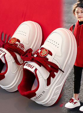 官网C&K红色女童鞋2026新款春季软底儿童运动小白鞋女孩新年板鞋