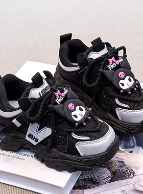 官网C&K女童鞋子2026新款春季儿童软底网面运动老爹鞋黑色女孩潮