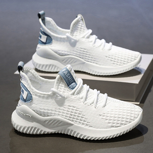 男童小白鞋春季2026新款儿童运动椰子鞋网面透气大童飞织男孩白色