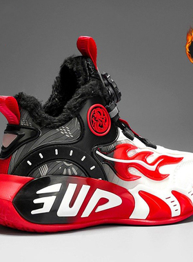 官网C&K红色新年棉鞋男童鞋2026新款春季儿童运动篮球鞋加绒防滑