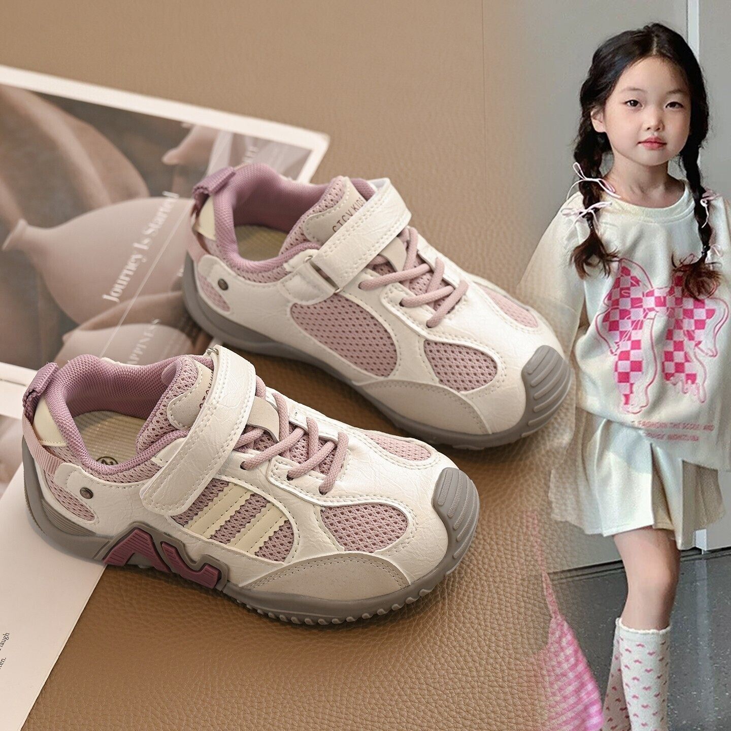 官网C&K儿童运动鞋2026春季新款女童阿甘跑步鞋透气网面大童软底