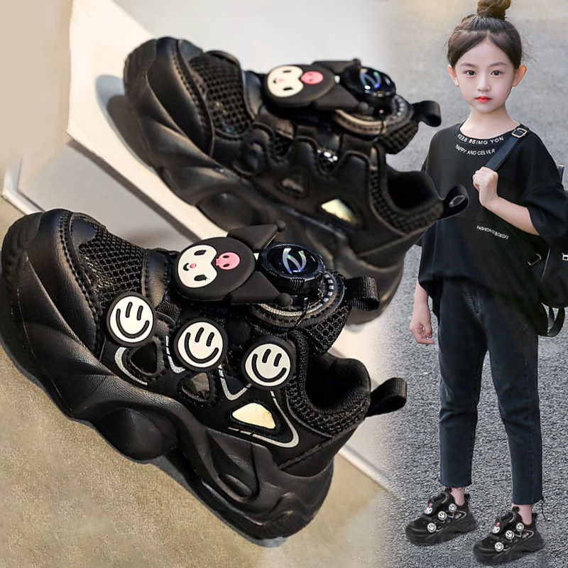 官网C&K女童鞋子2026新款夏季儿童运动鞋黑色女孩单网透气老爹鞋