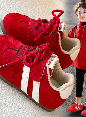 官网C&K红色女童鞋子2026新款春季本命年儿童德训鞋软底运动板鞋