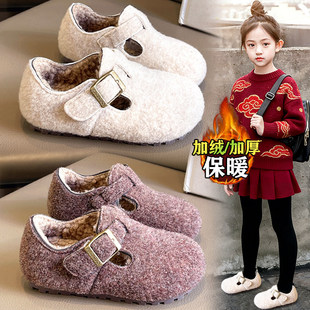 官网C&K女童棉鞋2026新款冬季儿童软底加绒豆豆鞋白色勃肯毛毛鞋