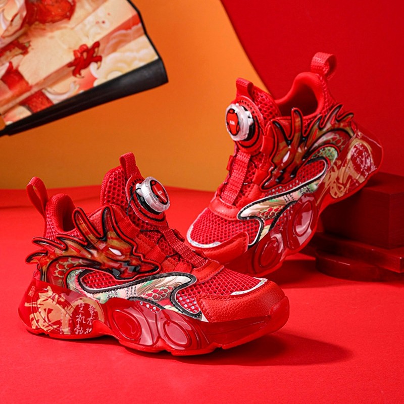 官网C&K红色新年男童鞋子2026新款春季儿童单网面运动篮球鞋大童