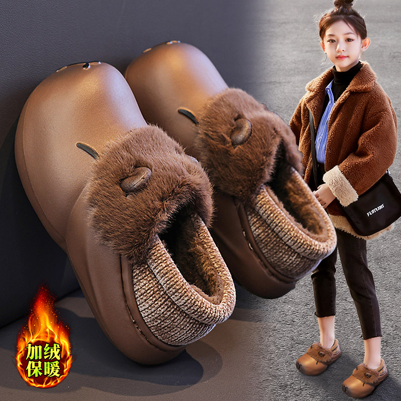 官网C&K女童棉鞋冬季2025新款儿童加绒毛毛拖鞋保暖防滑女孩冬鞋