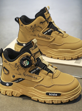 官网C&K男童鞋马丁靴冬季2025新款儿童皮靴防滑大童加绒保暖棉鞋