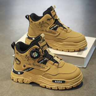 官网C&K男童鞋马丁靴冬季2025新款儿童皮靴防滑大童加绒保暖棉鞋