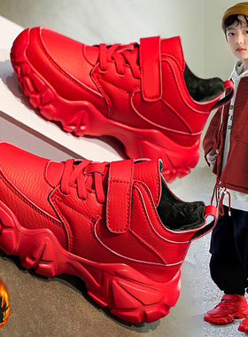 官网C&K男童棉鞋红色本命年2025新款冬季儿童加绒防滑运动鞋男孩