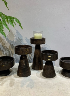 新中式复古侘寂风黑色碳化实木蜡烛台摆件样板间餐桌托盘民宿装饰