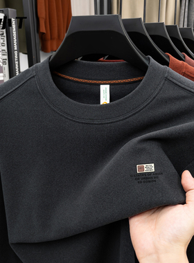 秋冬新款 男士双面德绒打底衫圆领卫衣长袖T恤加绒保暖男弹力上衣