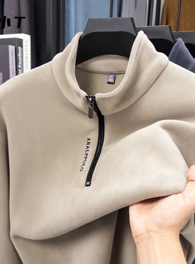 新款男士秋冬拉链立领德绒加绒加厚保暖长袖T恤打底衫男上衣卫衣