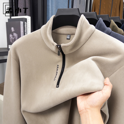 新款男士秋冬拉链立领德绒加绒加厚保暖长袖T恤打底衫男上衣卫衣