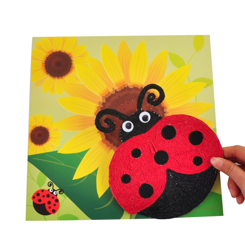 绕线瓢虫不干胶创意纸绳画幼儿园手工diy粘贴画3d立体作画