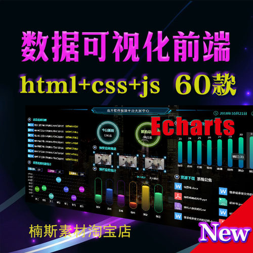 60余套大数据可视化大屏模板HTML和css代码Echarts驾驶舱科技展示