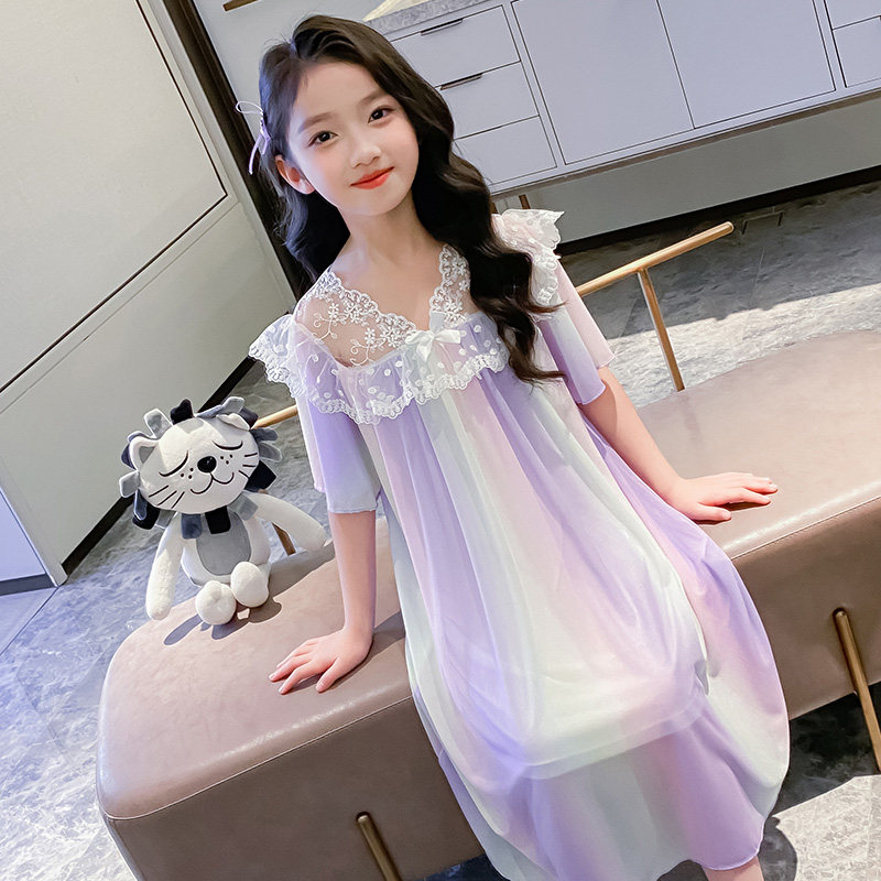 莫代尔网纱彩虹仙女夏季凉感睡裙家居服