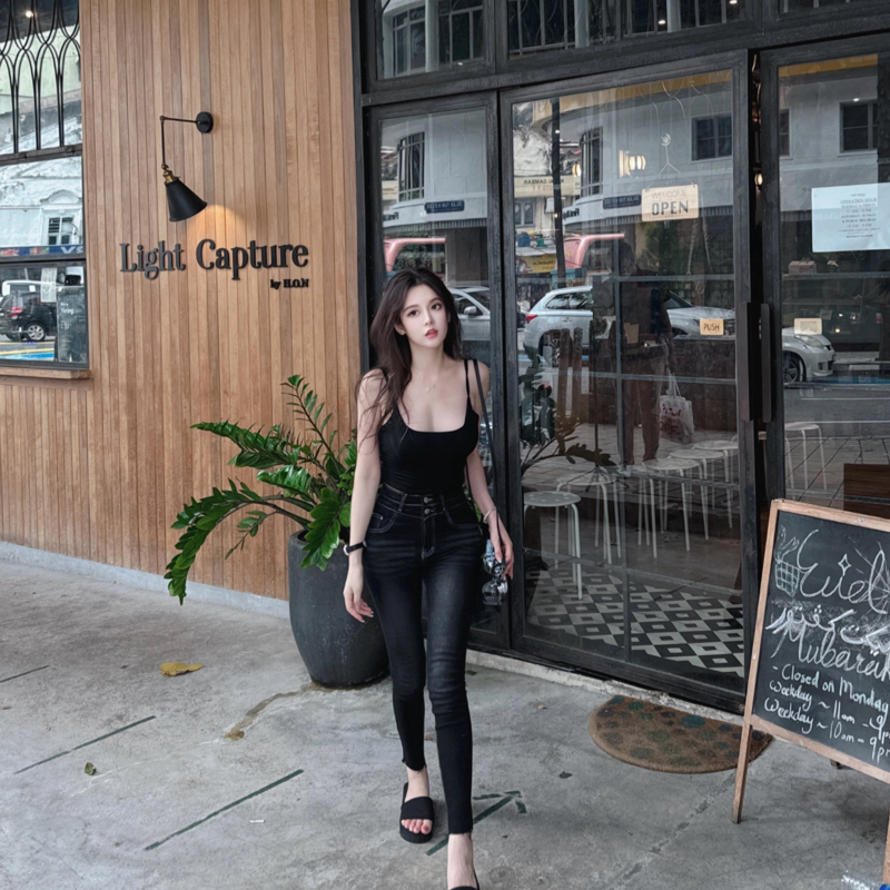 提臀高腰Nane牛仔裤吊带甜辣