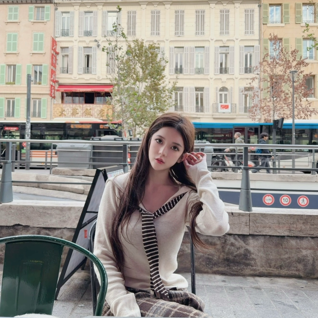 Nane南一自制款 乖乖牌 条纹披肩撞色海军领假两件针织衫修身上衣